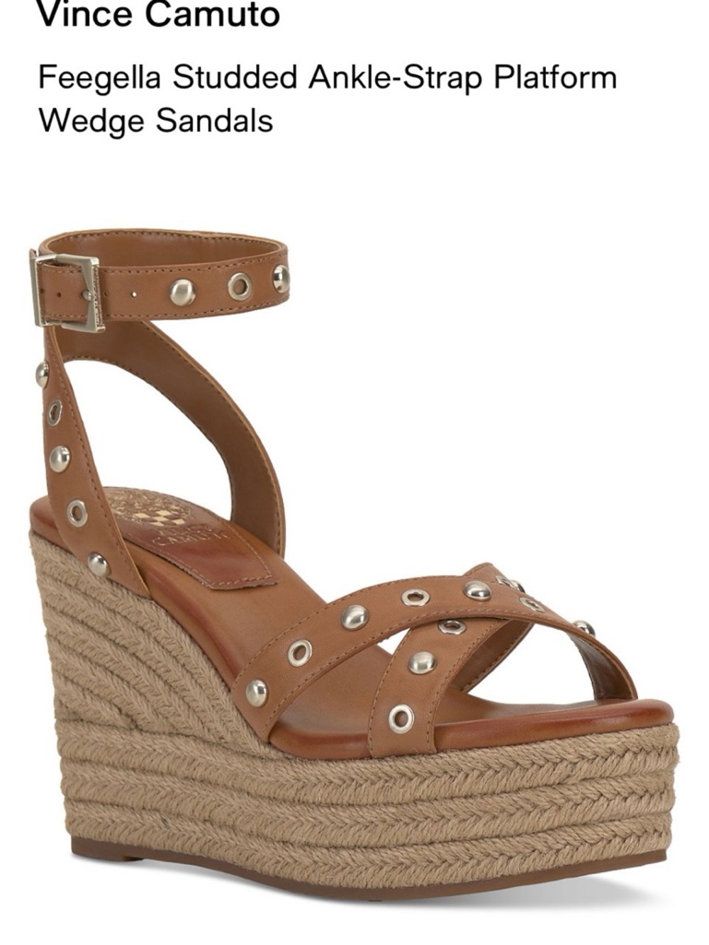 Vince Camuto Brown Studded Feegella Espadrille Wedge Sandals Size 8. NWOT